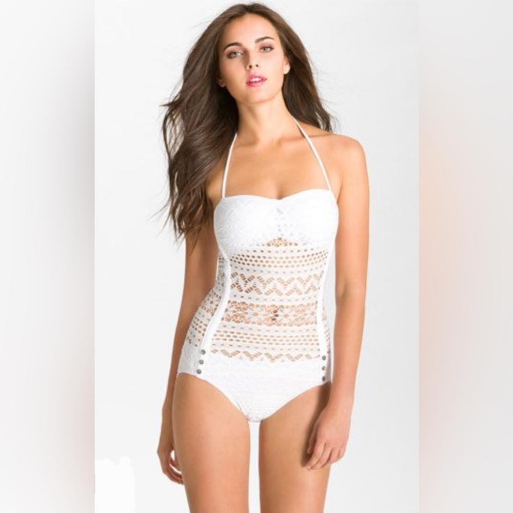 Robin Piccone Off White Lace One-Piece Swimsuit